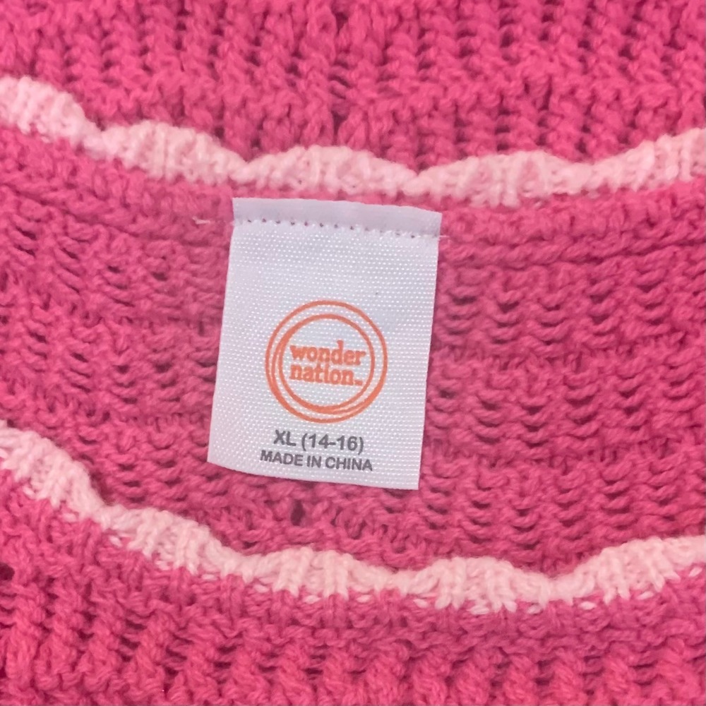Wonder Nation Girls Pink Cheer Crochet Knit Sweater Tank Top XL 14-16 NEW - Picture 7 of 10